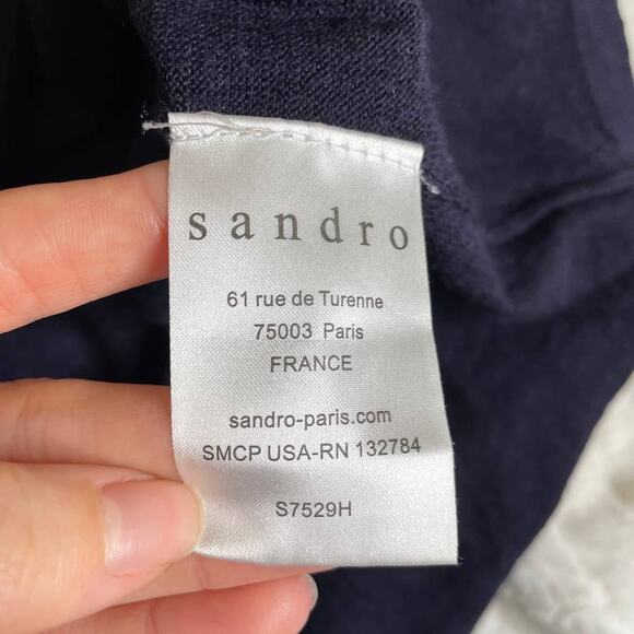 SANDRO Paris Wool‎ Silk Mesh 3/4 Sleeve Sweater Top Lightweight Purple Black 1 - Picture 3 of 6